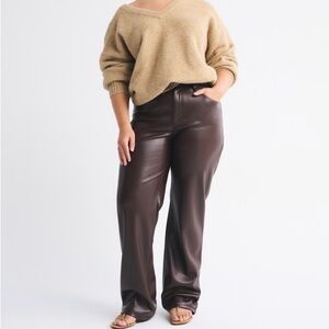 Abercrombie & Fitch Curve Love 90s straight high rise vegan leather pants 14